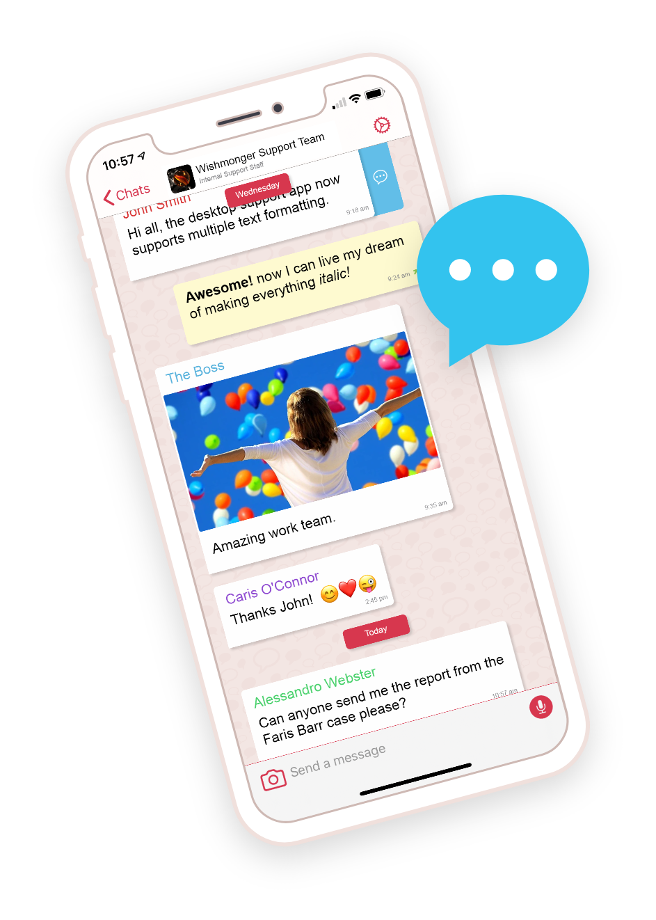 A business phone system and team messenger in a mobile app