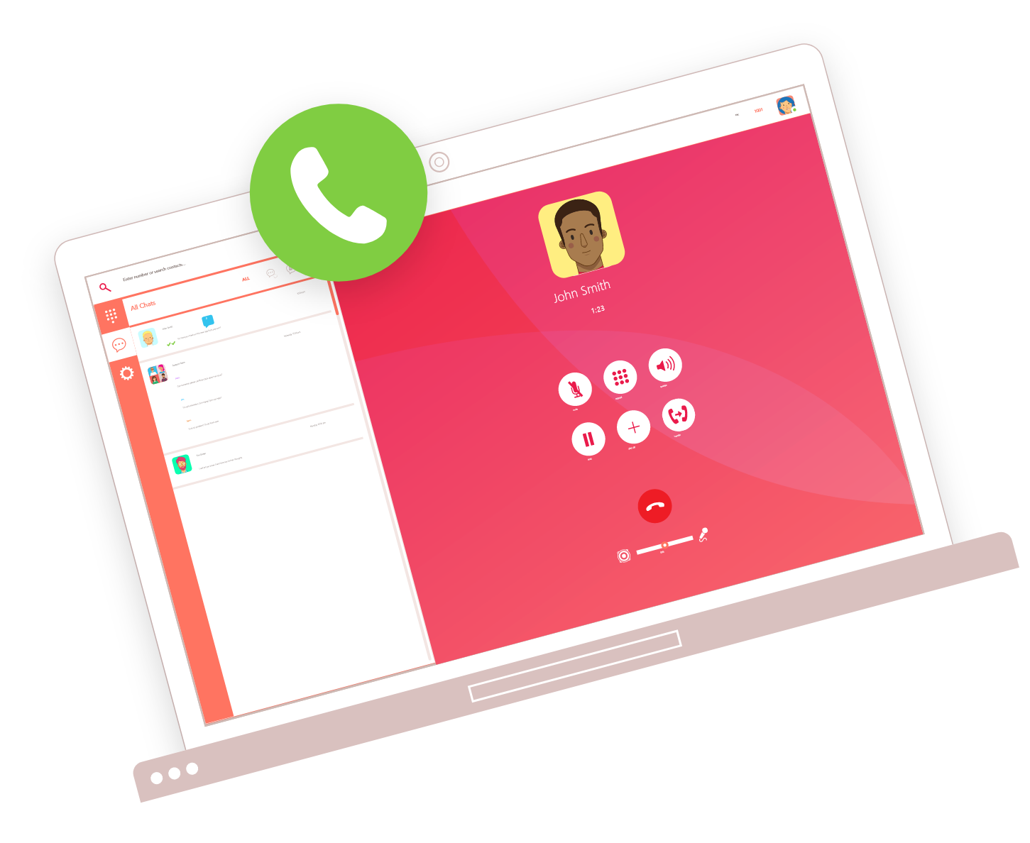 A business phone system and chat in a laptop app