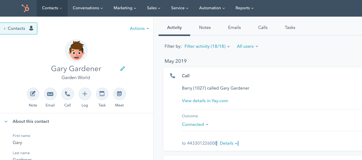 Hubspot CRM Click-to-Dial calling integration