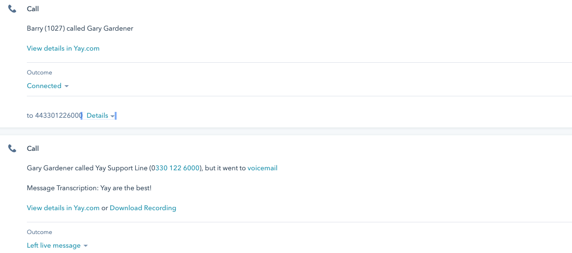 Hubspot CRM Auto Call Logging calling integration